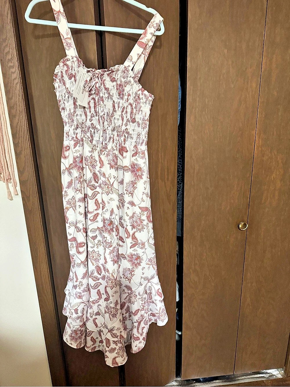 Grace Karin Floral Smocked Ruffle Tiered Midi Dress Maxi Dress White & Red